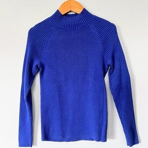 Studio Works Royal Blue Ribbed Mock Neck Cotton Sweater Size Small Petite